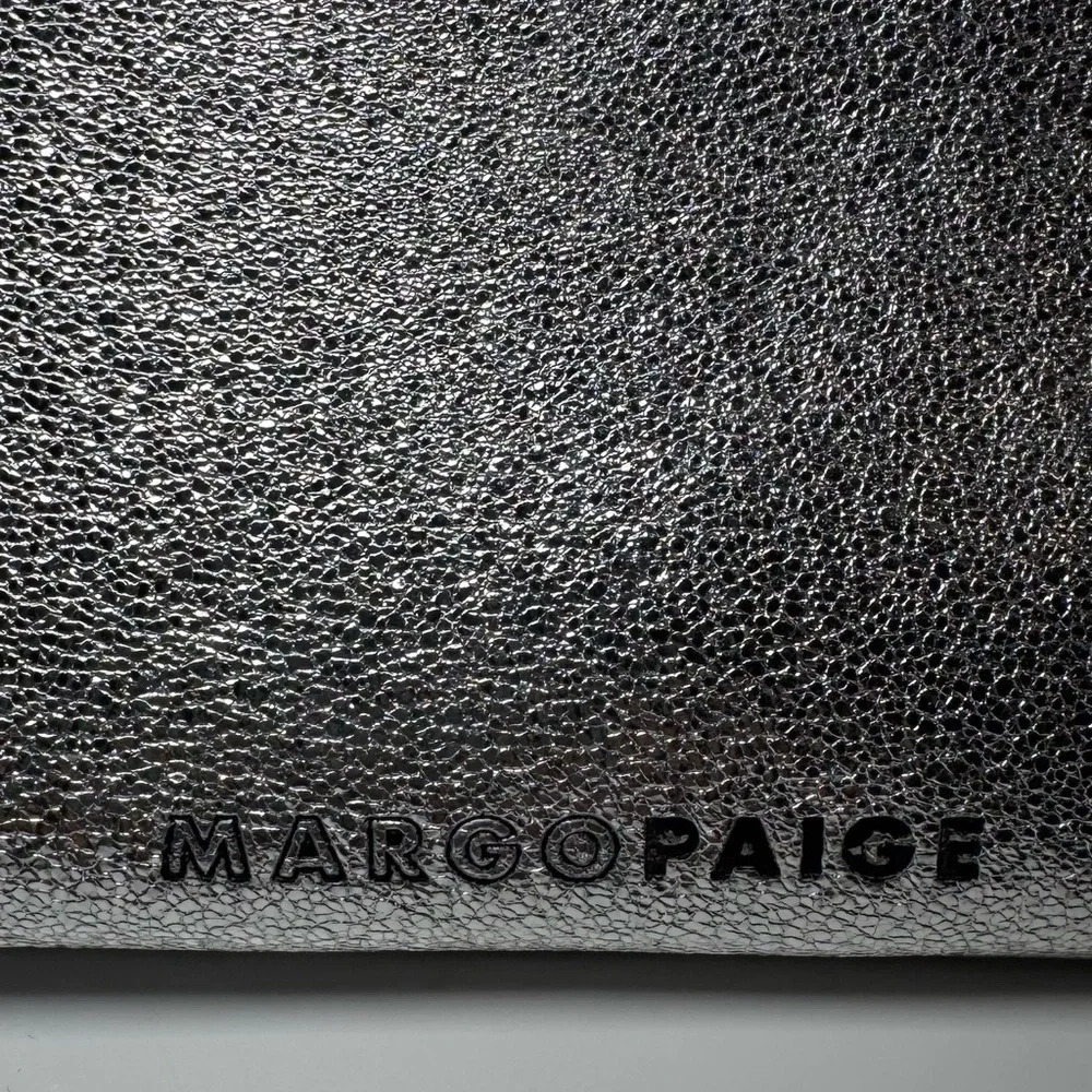 Margo Paige metallic silver make up bag